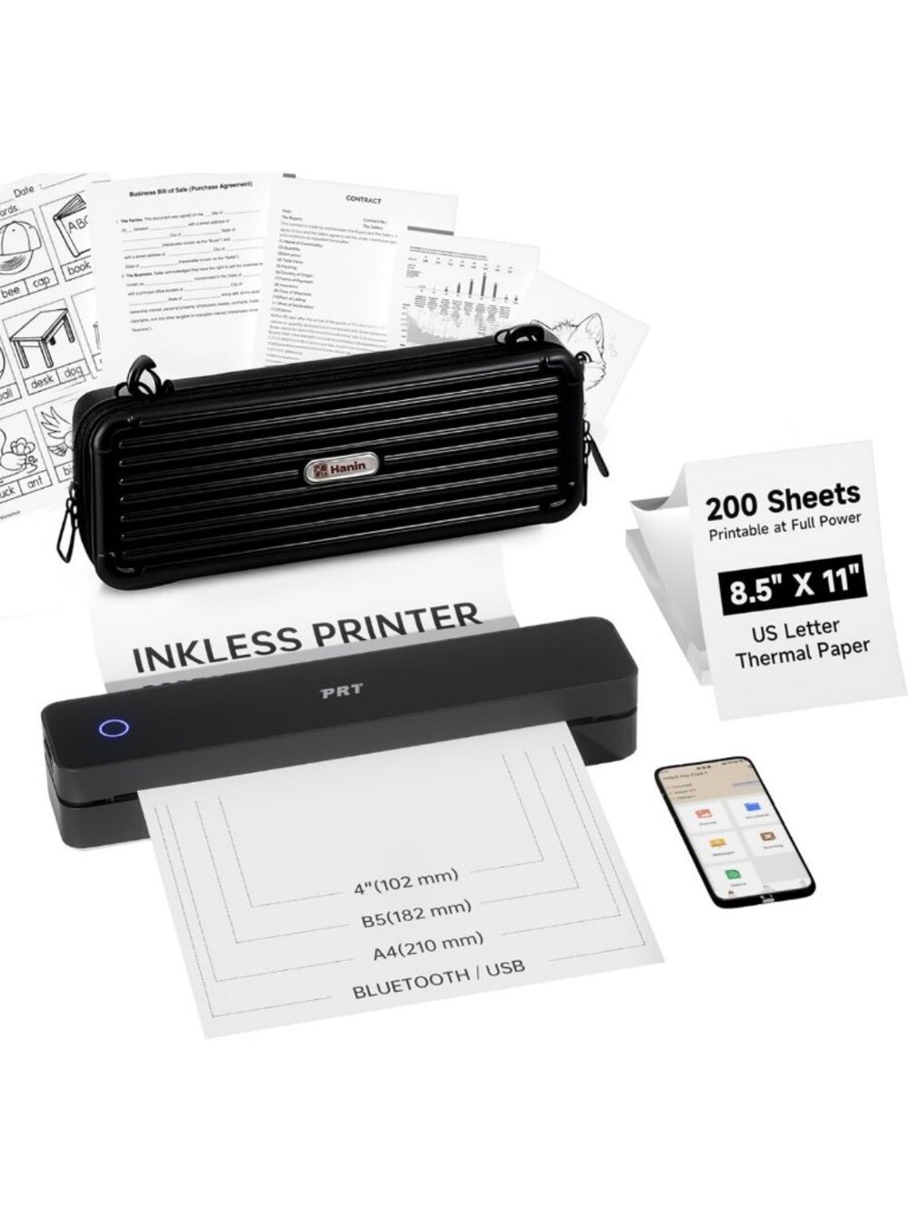 PRT Portable Printer Wireless for Travel with Carry Case& Thermal Paper